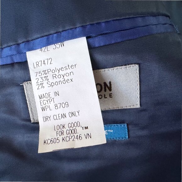 Kenneth Cole Reaction Ready Flex Navy Suit Jacket 42L Stretch Blazer - Picture 10 of 12